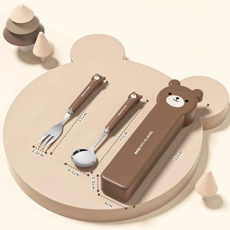 Stainless Steel Portable Cutlery Children'S Two Piece Set Student Cute Animal Bear Rabbit Spoon Fork Chopsticks Three Piece Set