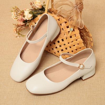 Туфли рабочие женские на плоской подошве с ремешком через подъем, черные, с мягкой подошвой, для работы и повседневной носки, кожаные, с неглубоким вырезом, одинарные