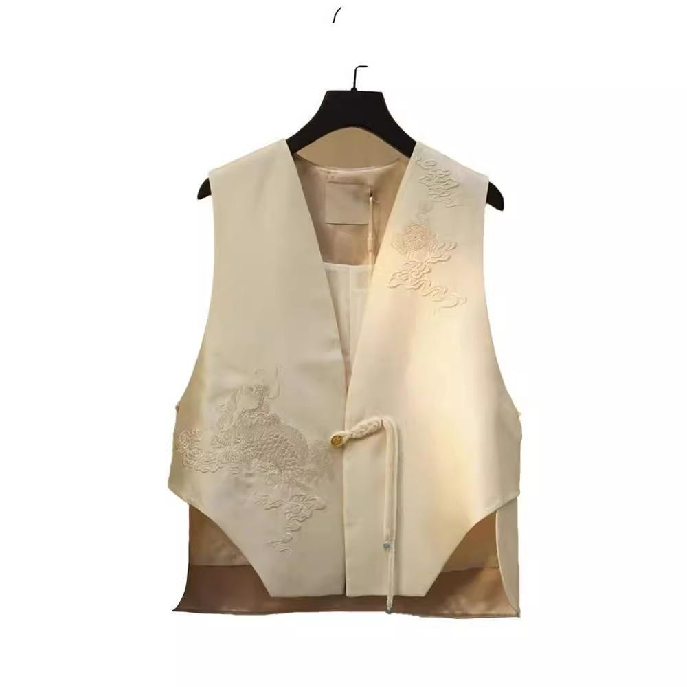Chic Petite New Chinese Style White Vest for Women - Spring/Fall Collection