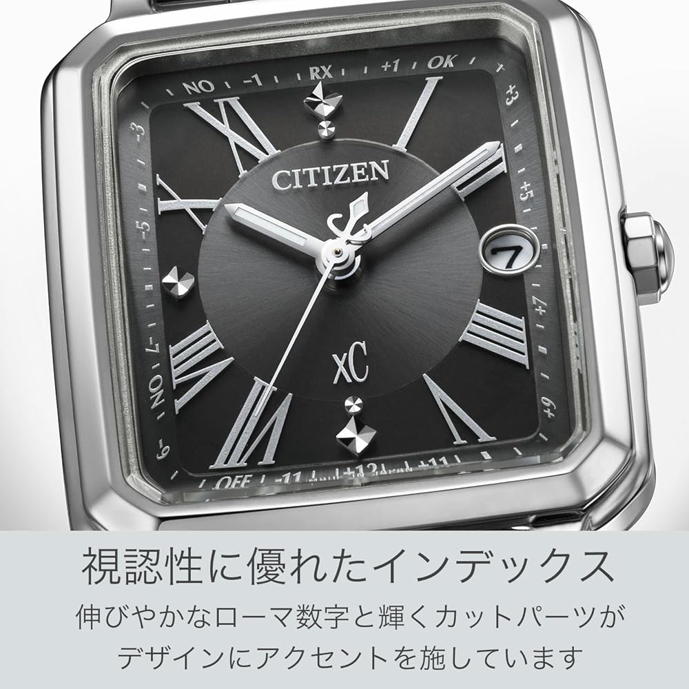 Женские часы Citizen xC Eco-Drive с солнечной батареей, радиоконтролем, водозащитой, с дополнительным ремешком, квадратные, 2-сторонние, коллекция Hikari, Черный Серебристый