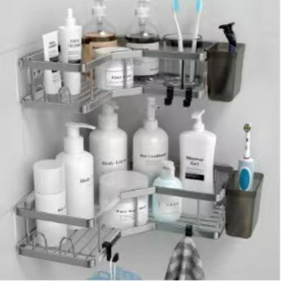 Утолщенная железная угловая полка для ванной - Туалетная стойка без сверления и мыльница