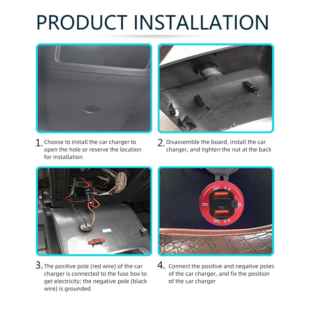 12 В/24 В USB Type-C Несколько автомобильных зарядных гнезд PD3.0 и порты QC3.0 Водонепроницаемый с сенсорным переключателем Быстрая зарядка Автомобильный мото-адаптер