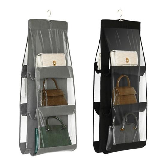 Подвесной органайзер для сумок, сумка для хранения кошельков с прозрачным окном, 6 карманов, органайзер для кошельков в шкаф для компактного хранения