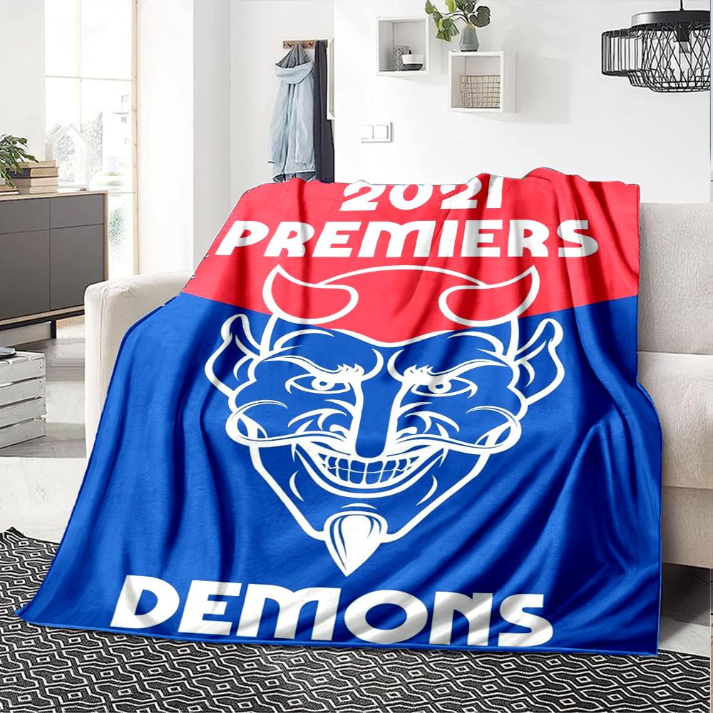 Demons 2021 Premiers Team Logo Print Fleece Blanket Soft Warm Throw Blanket Sofa Couch Bed Home Decor For Sports Fans
