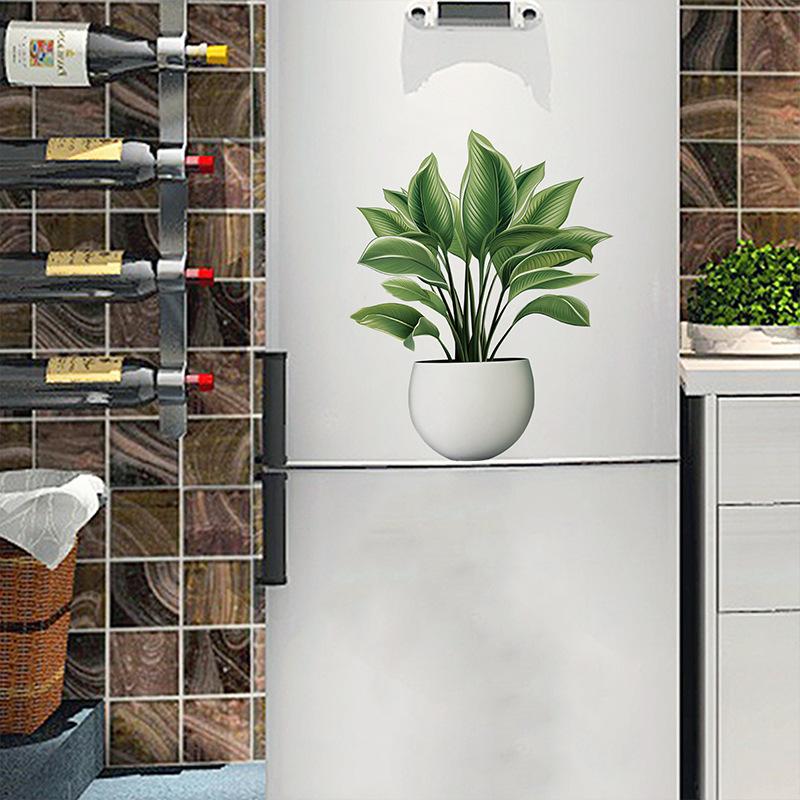 Зеленый цветочный горшок, настенная наклейка, ванная комната, шкаф, спальня, прикроватная тумбочка, украшение на дверь холодильника, самоклеящаяся наклейка