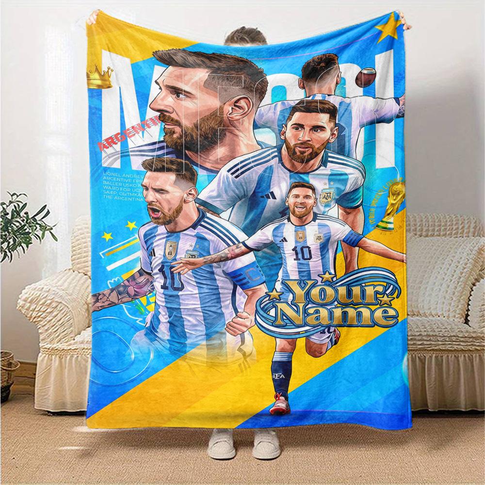Football Messi Personalized Name Blanket Multi-purpose Personalized Blanket Durable Comfort Great for Office Seaside Bed Picnics Ideal for All Seasons