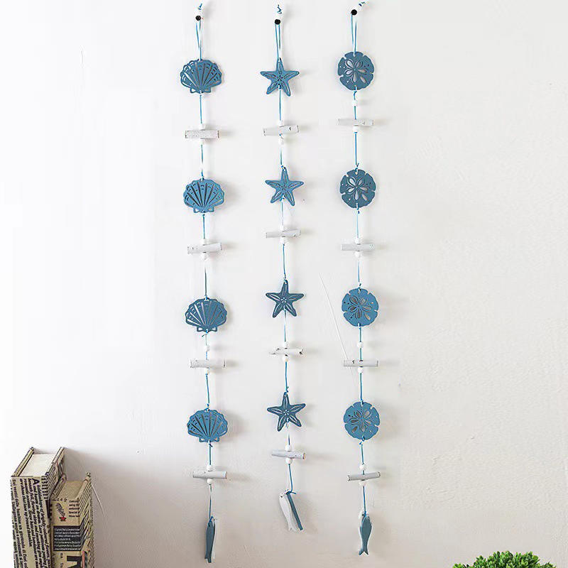 Studio Props Wall Hanging Hand Made Mediterranean Starfish Hung Fish Nautical Decor Hang Wood Marine Pendant For Home Decoration