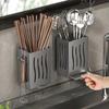 Kitchen Utensil Rack-Multifunctional Draining Chopstick Holder,Wall-Mounted or Freestanding Cutlery Storage Box, Plastic