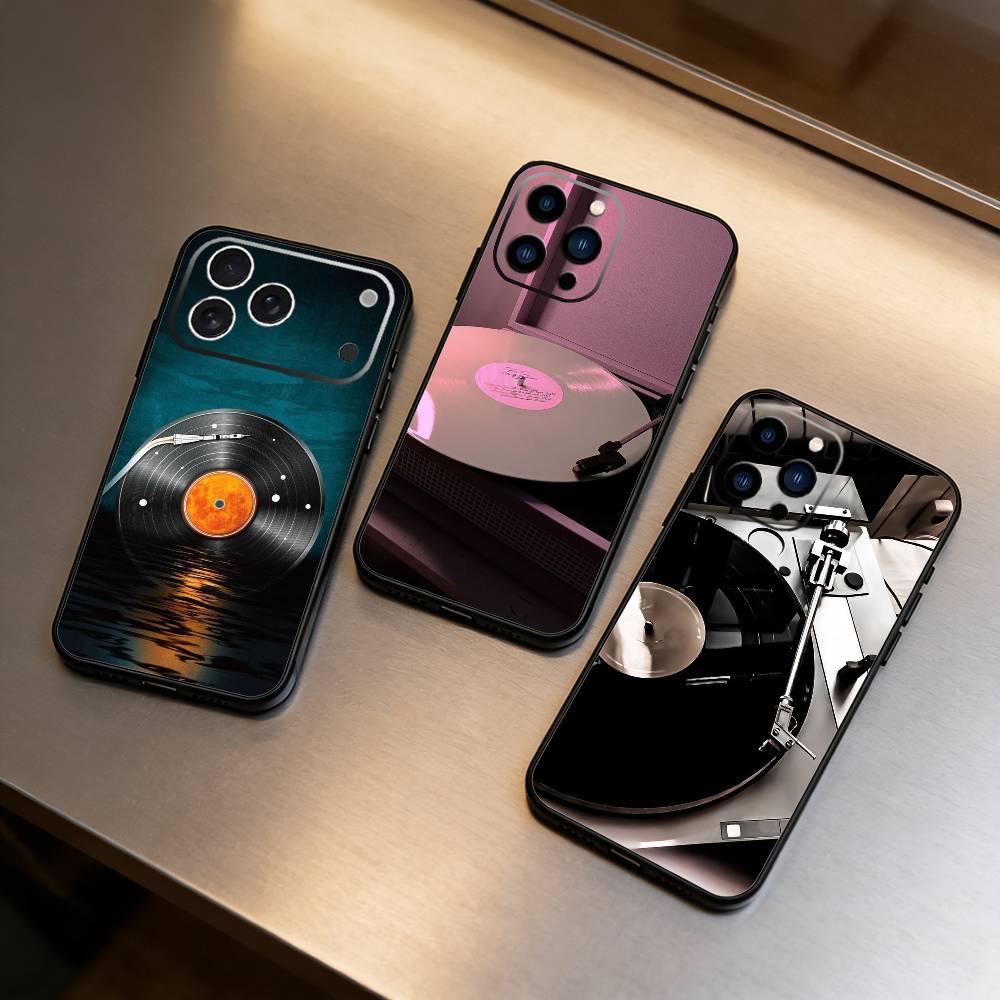 Vinyl Record Fashion Phone Case For iPhone 17 16 15 14 13 12 Max Plus Silicone Black Cover