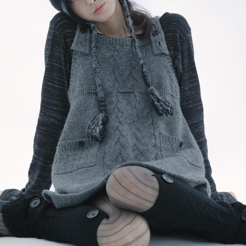 В наличии: Hugyourski Винтажное миди-платье-свитер крупной вязки в корейском стиле для женщин