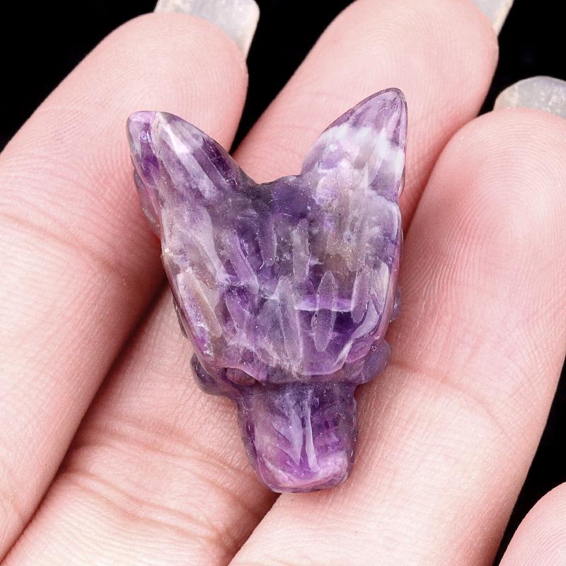 1Pc Mini Reiki Healing Crystal Carved Wolf Head Shape Ornament Decoration, Energy Natural Stone Amethyst Jade Agate Sodalite Gems Home Decor Jewelry