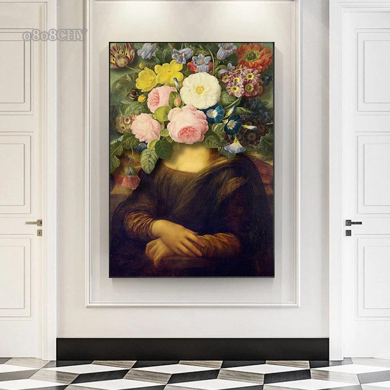 Знаменитый портрет Моны Лизы, девушки с жемчугом и цветами, картина маслом, печать на холсте, винтажный настенный постер, Куадрос, настенное искусство