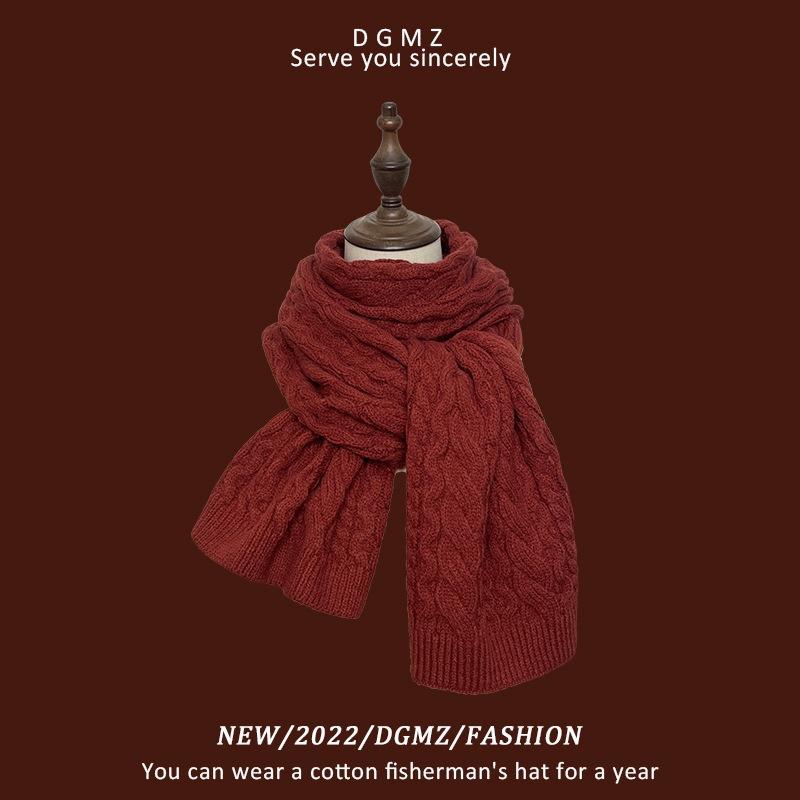Vintage Christmas New Red Scarf Women's Winter Thickened Warm Premium Birthday Gift Scarf