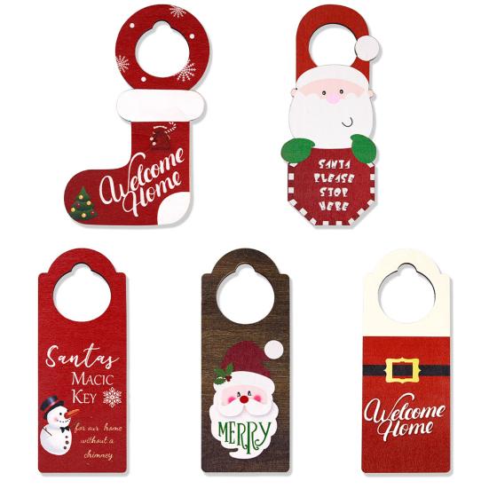 Рождественская деревянная дверная ручка, чулок, декор, украшение, Санта-Клаус, снеговик, праздничная дверная ручка, вешалка, подвеска для вечеринки
