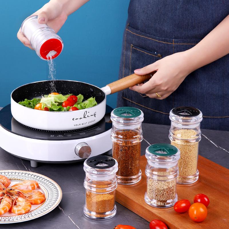 Прозрачная пластиковая банка для специй, кухонная бутылка для приправ, вращающаяся пористая емкость для соли, шейкер для перца и барбекю, инструменты для хранения приправ