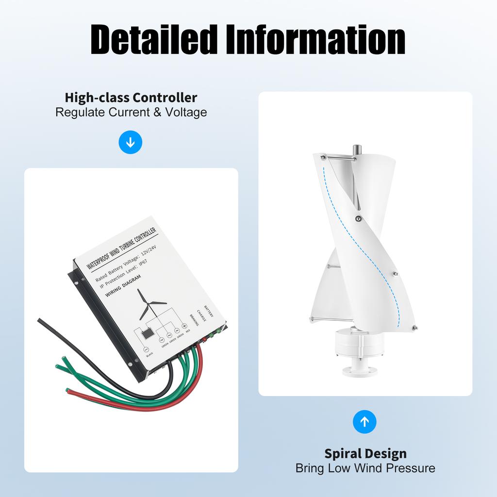 Ветрогенератор с вертикальной осью 100 Вт 12 В/24 В, спиральные лопасти для дома, лодки, каюты, автономного электроснабжения, низкий уровень шума