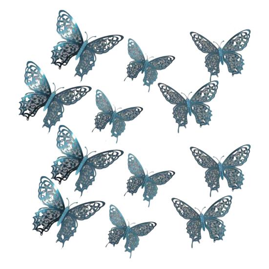 12 Pcs 3D Butterfly Wall Decor 3 Sizes Hollow Butterfly Decoration for Birthday Party Cake Topper Removable Wall Murals Decal for Kids Room