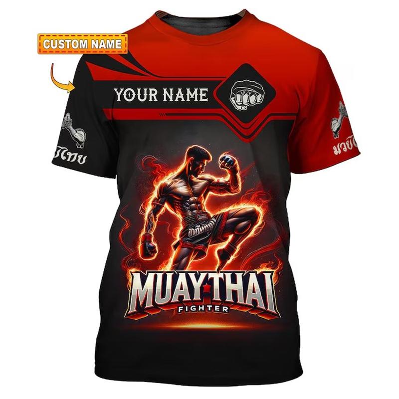 Футболка с принтом боксерских перчаток Мужская одежда DIY Персональное имя Круглый вырез Футболки Харадзюку Пламя Крутой Уличная одежда 2025 Новинка Топ