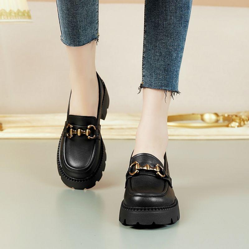 Spring and Autumn Platform Loafers Women's Thick Sole Shoes Fashion Soft Height Increase Leather Shoes Footwear