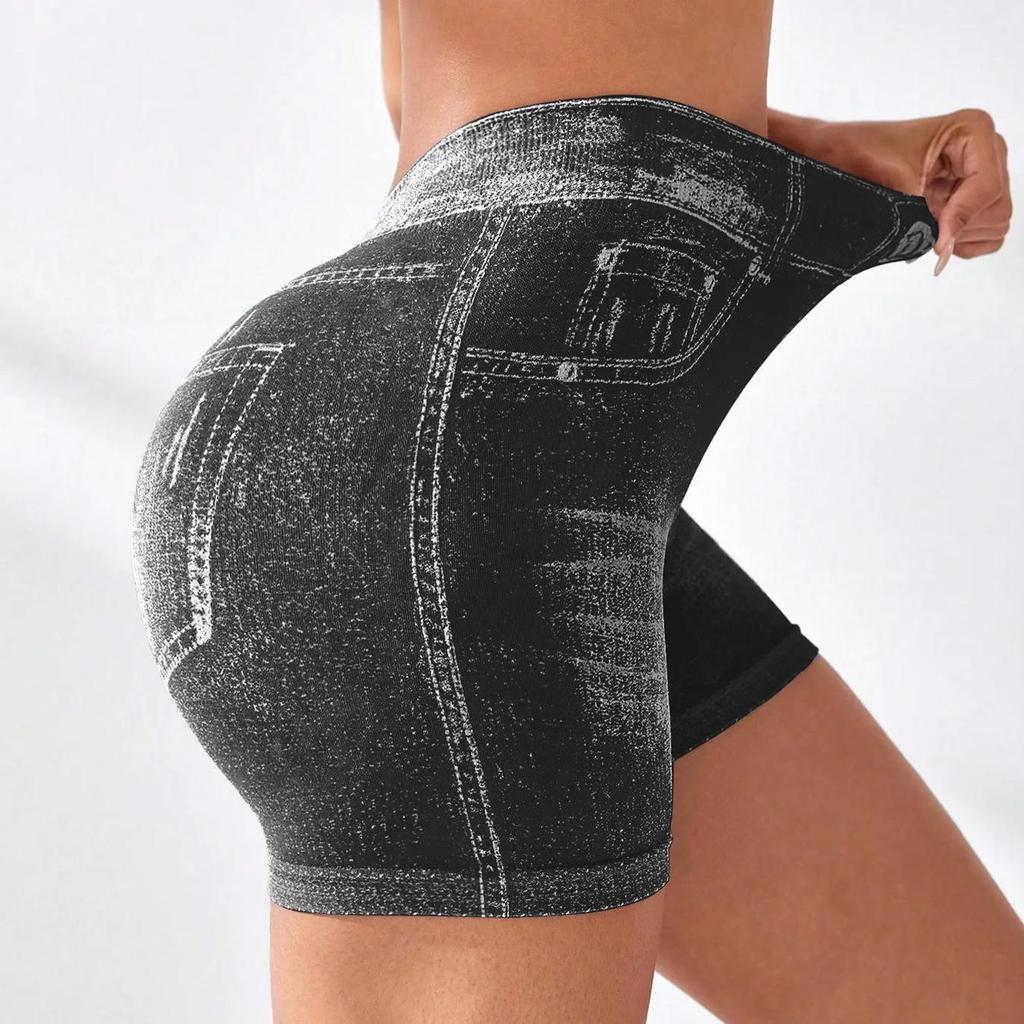 Sexy Imitation Denim Seamless Yoga Shorts for Women Running Sports Leggings Female Ruched Skinny Gym Fitness Short Pants