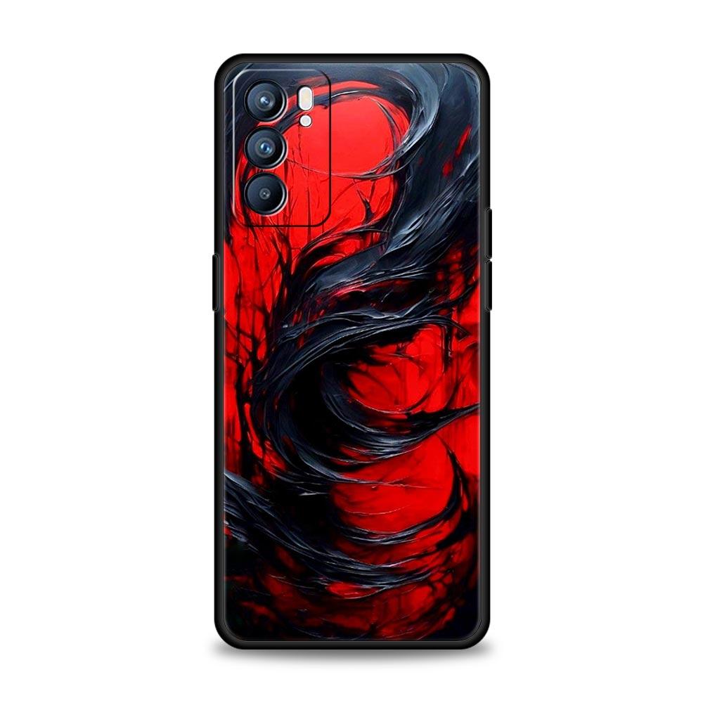 Black Red Ripple Art Phone Case For Oppo Reno 13 12 11 10 7 F Find X5 X6 A98 A80 A79 A78 A57 A54 A31 A17 Pro 5G Soft TPU Cover