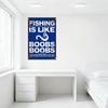 Vintage Rustic Fishing Metal Tin Sign with 'FISHING IS LIKE BOOBS' Double Entendre Text - Funny Fishing Decor for Man Cave Bar C