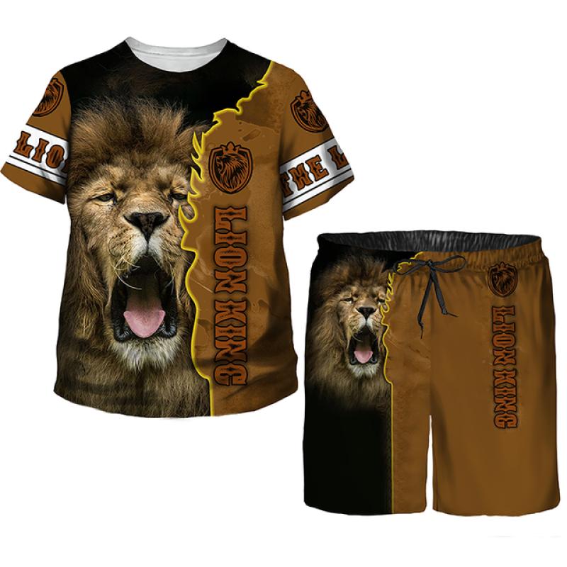 Летние модные крутые повседневные футболки/брюки/костюмы с принтом льва для мальчиков-подростков 1-14 лет, модная одежда в стиле хип-хоп, комплект детской одежды