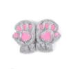 Women Winter Cute Cat Claw Paw Plush Mittens Soft Plush Short Fingerless Fluffy Bear Warm Cat Gloves Costume Half Finger Gift