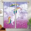 Pink Unicorn Rainbow Cartoon Print Curtains Kids Children's Room Decoration Window Curtains Easy To Wash And Care 2 Pieces