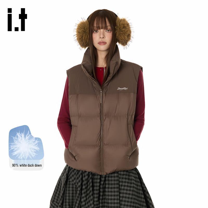 GROUND ZERO Unisex Letter Embroidered 90% Down Vest