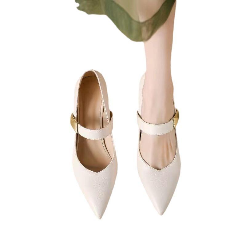 Ся новые остроносые туфли на толстом каблуке средней высоты модные одинарные туфли женские с ремешком на подъеме из мягкой кожи для работы туфли Мэри Джейн