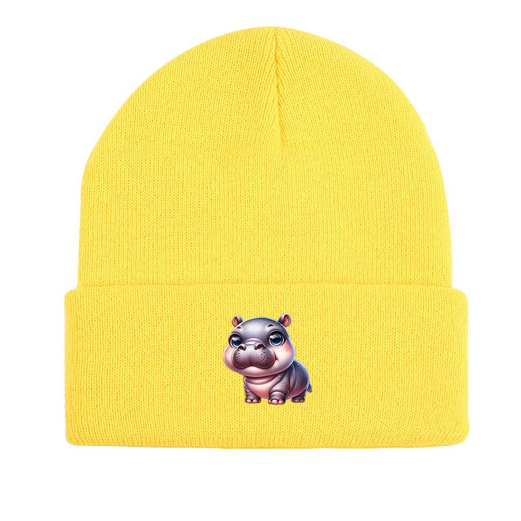 Hippopotamus Winter Knit Hat Beanie, Man Cap Thermal Soft Unisex Bonnet Knitted Cap Beanie