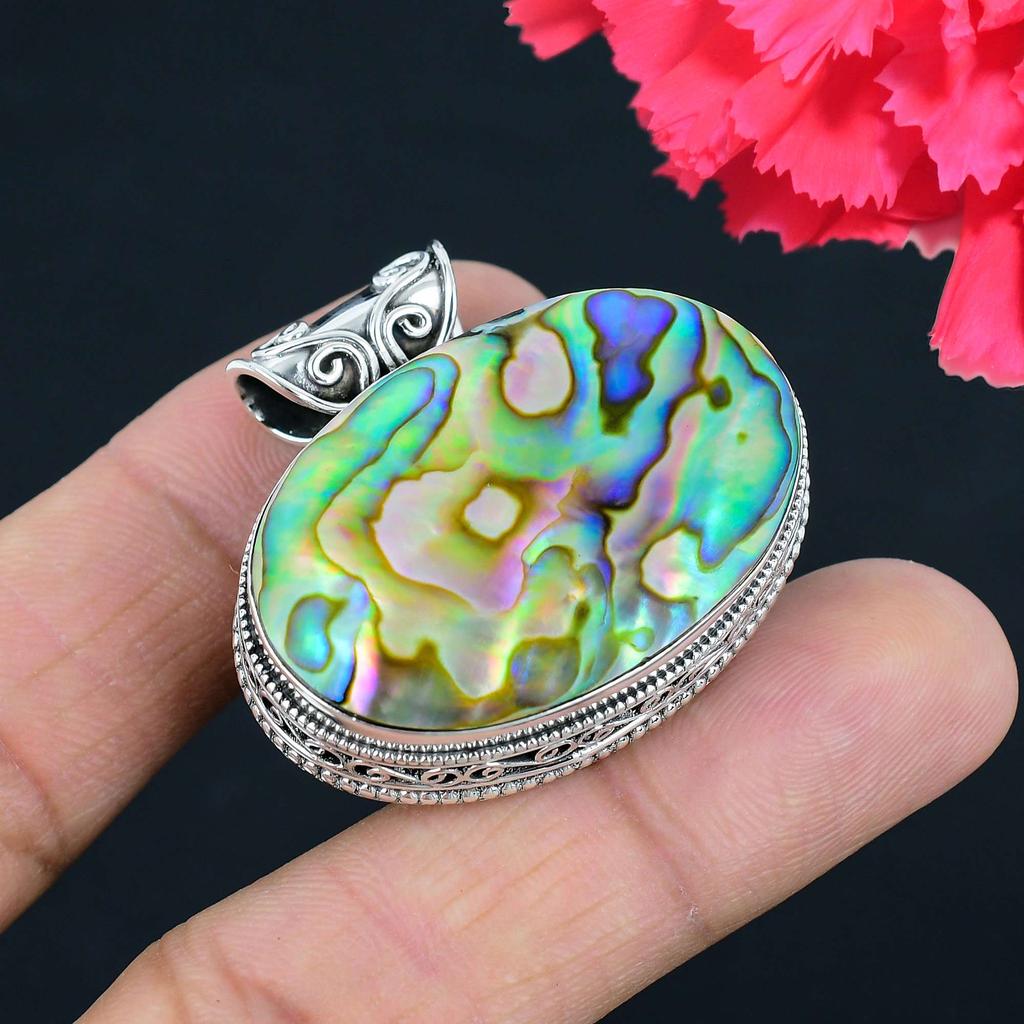 Abalone Shell Gemstone Pendant Solid 925 Sterling Silver Pendant Jewelry Gift For Unisex