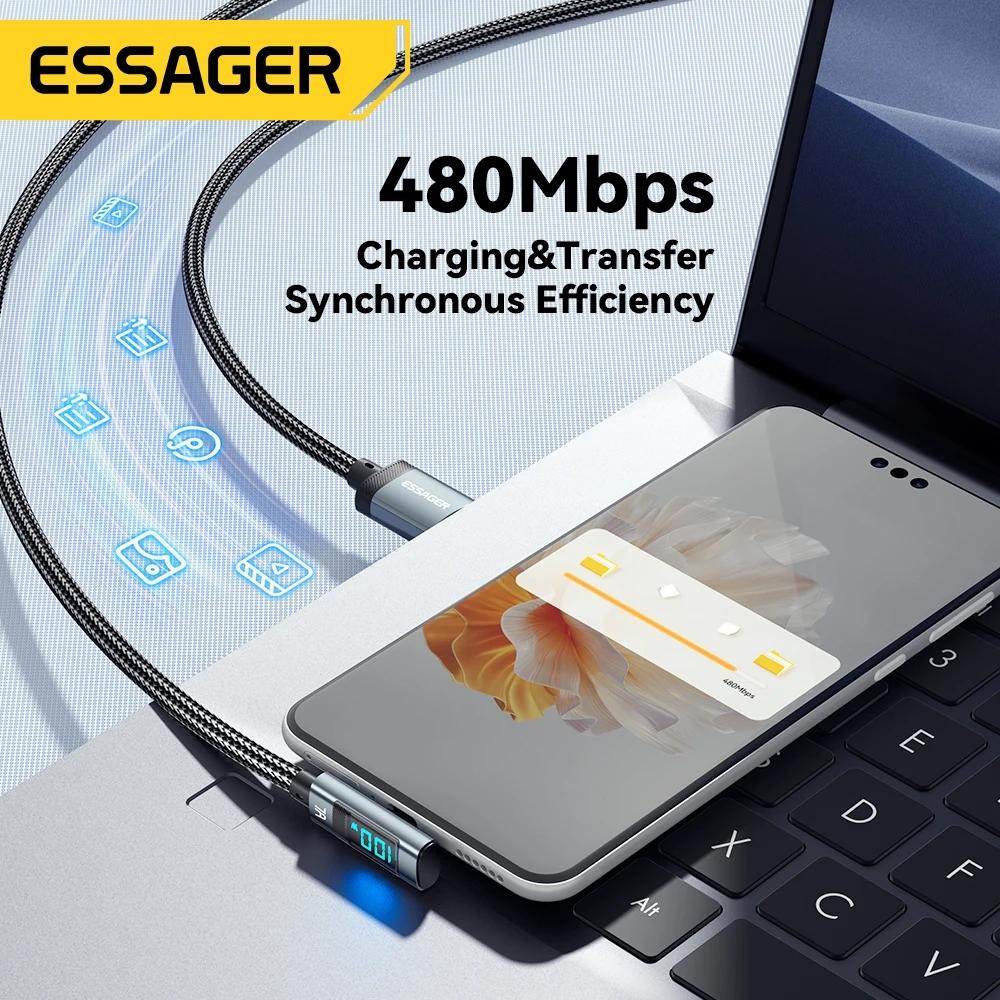 Essager 7A 100 Вт USB C кабель для быстрой зарядки цифровой дисплей локоть типа C кабель для Huawei Mate60 Pro Xiaomi Samsung Vivo шнур для передачи данных