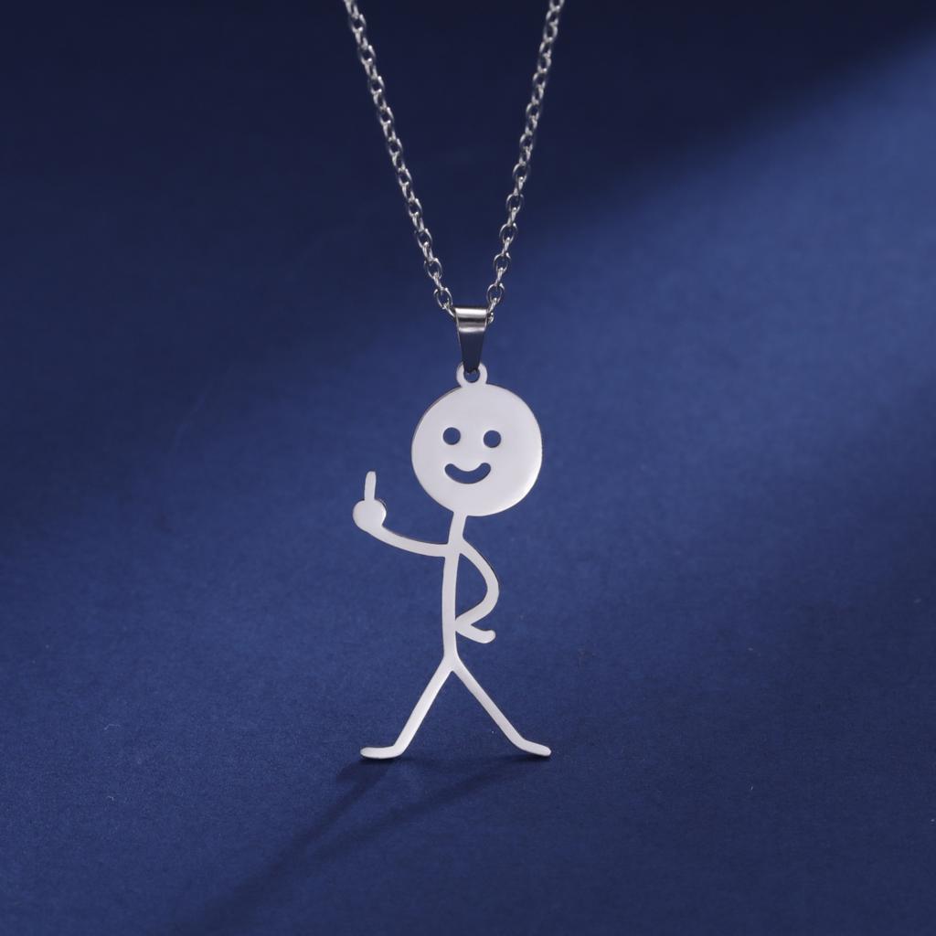 Кулон-ожерелье Stickman с глянцевым вырезом, руки в боки, средний палец, европейский и американский