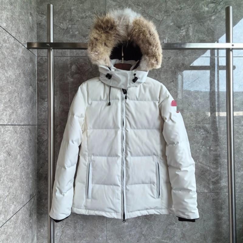 Womens Winter Down Jacket With Faux Fur Collar Hooded Puffer Coat 85-90% White Duck 700 Fill Power