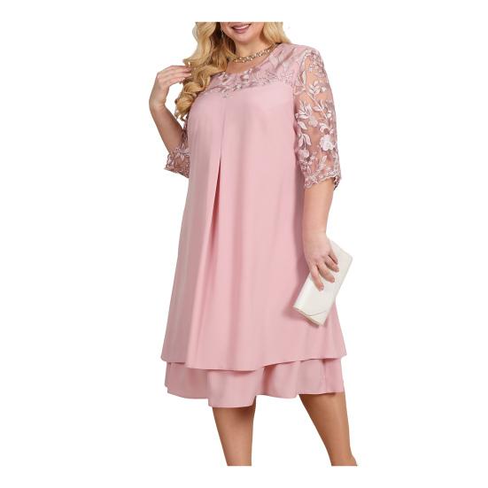 Женское осенне-весеннее платье, прозрачное сетчатое платье с круглым вырезом, большие размеры, лоскутное платье с аппликацией в виде листьев и аппликацией с половиной рукавом, элегантное платье миди для выпускного вечера