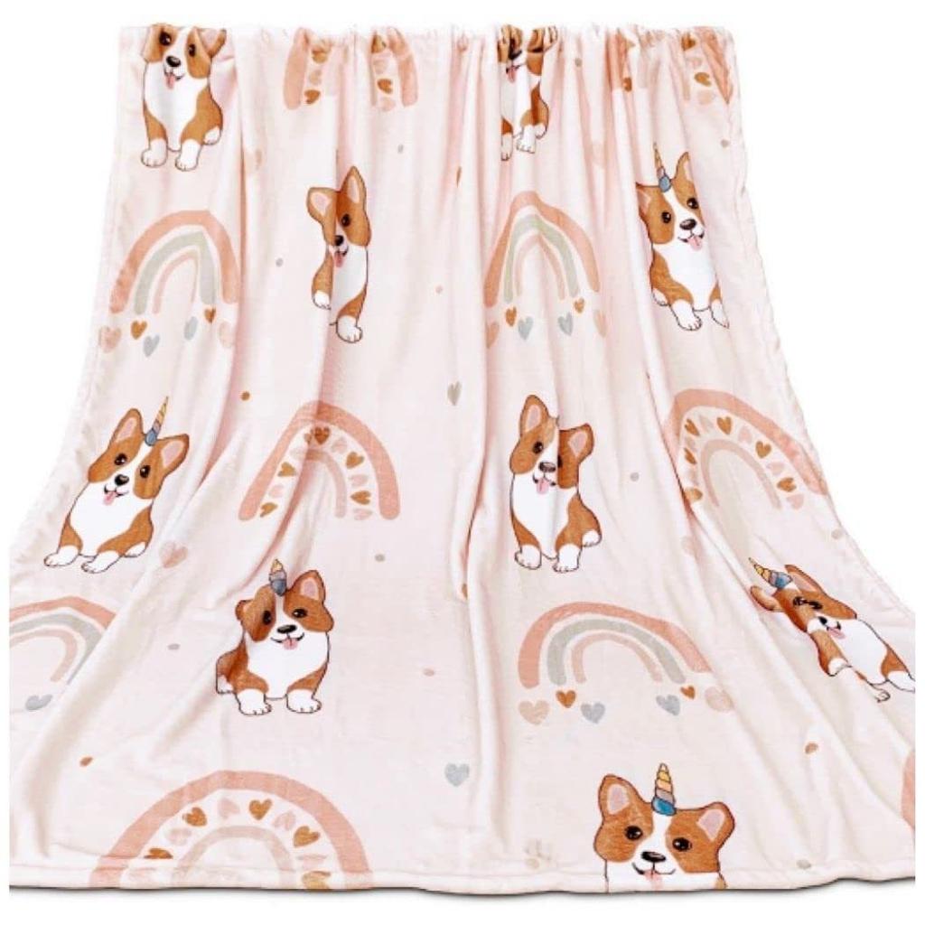 Cute Corgi Blanket Puppy Pattern Blanket Soft Flannel Blanket for Children Adult Gift Blanket