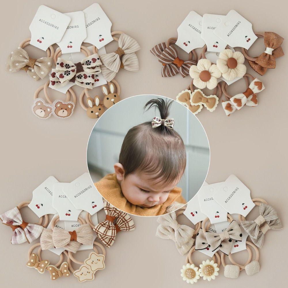10Pcs Cute Elastic Rubber Band Kids Girls Bows Flower Headdress Scrunchies Hair Ties Bowknot