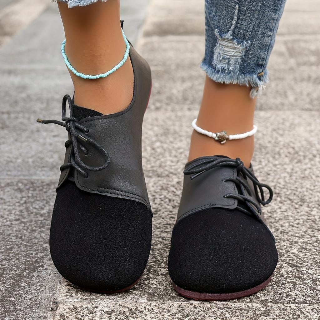 Plus Size Women's Shoes Vintage-Style Flat Casual Versatile Women's Single Shoes Low-Top Front Lace-Up Loafers