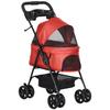 Dog Buggy, Foldable, Mesh Window, Removable Roof, Cup Holder, Bottom Basket, Metal Frame, Red, 67 x 45 x 96 cm