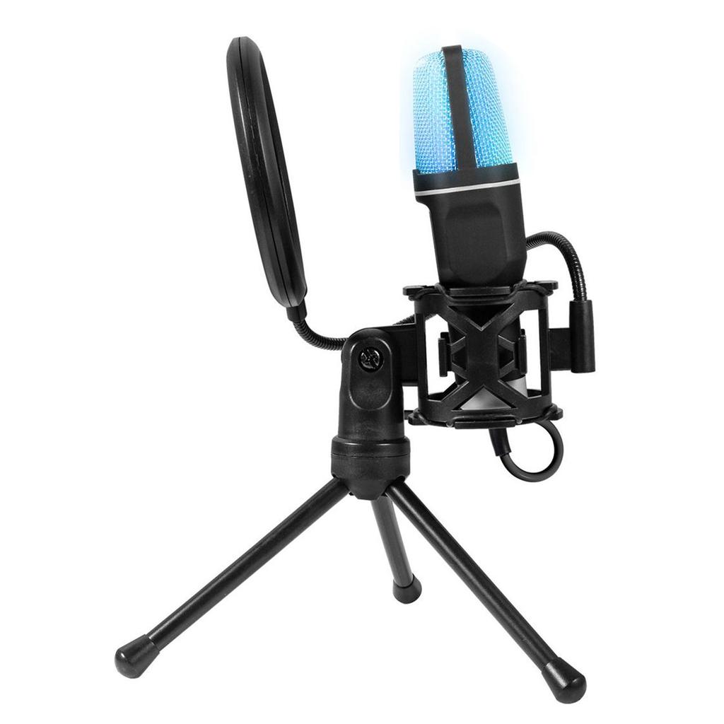 Классический сетчатый красный конденсаторный микрофон с семицветной подсветкой RGB и противоударным USB-компьютером.