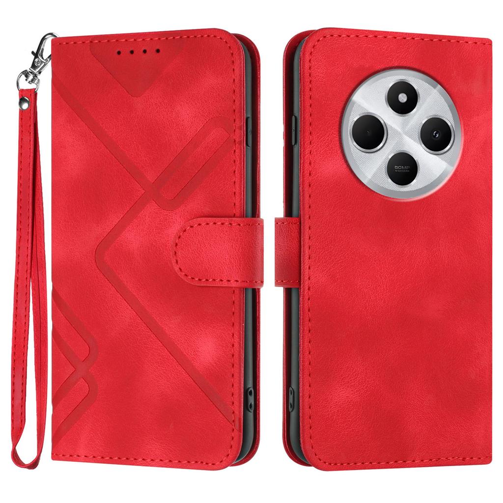 For Xiaomi Poco C75 4G/Xiaomi Redmi A3 Pro 4G/Xiaomi Redmi 14R 5G/Xiaomi Redmi 14C 4G Wallet Case Line Imprinted PU Leather Phone Cover with Strap