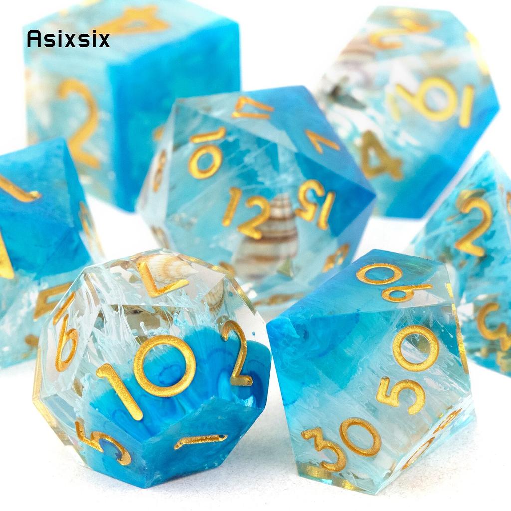 7 шт. синий золотой номер с острыми краями, смоляные кубики, многогранные кубики, подходящие для ролевых ролевых игр, настольная игра