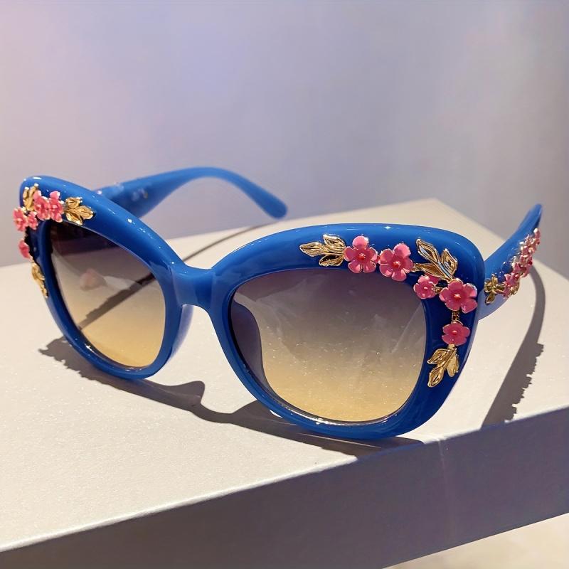 Vintage Cat Eye Glasses with Flower Decor Chic Luxury Women Trendy Unisex Eyewear High Quality Hot Fashion