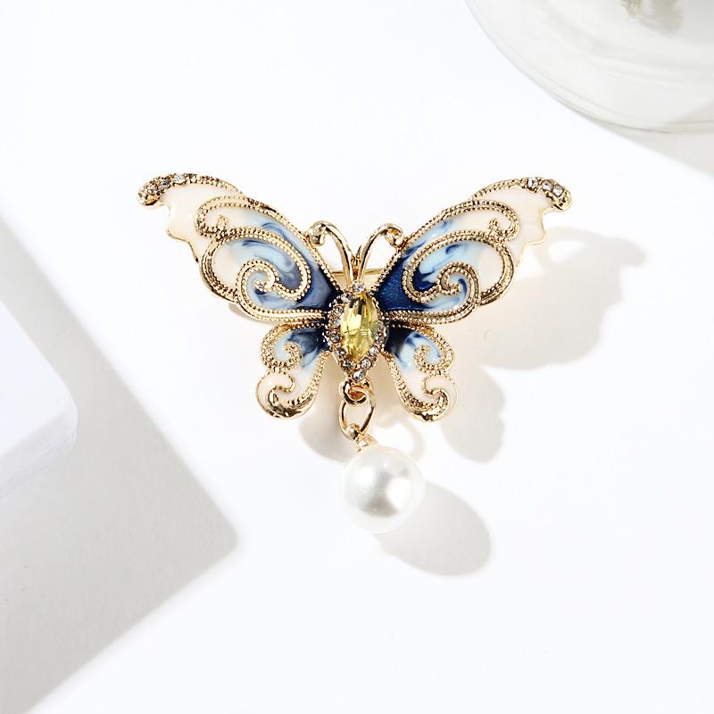 Ladies Butterfly Pin Enamel Pearl Insect Pin