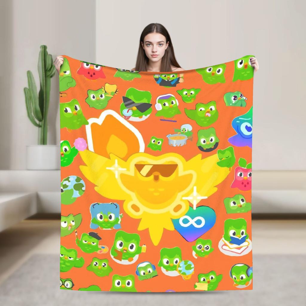 Duolingos Owl Duo Flannel Blanket  Soft Warm Bedding Throws for Couch Bed Camping Comfortable Bedspread Sofa Bed Cover