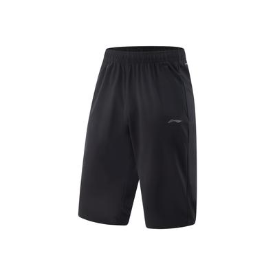 Li Ning Серия Фитнес Однотонные Шорты до середины бедра Универсальные Дышащие Шорты Семь Восьмых Повседневные Мужские шорты Черный AKYV075-2