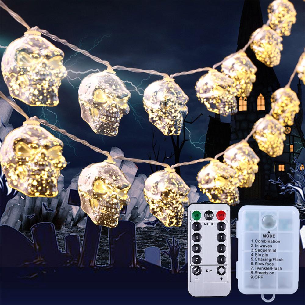 Светодиодные тыквенные огни Хэллоуинские украшения для вечеринок Череп гирлянды Бар Пульт дистанционного управления