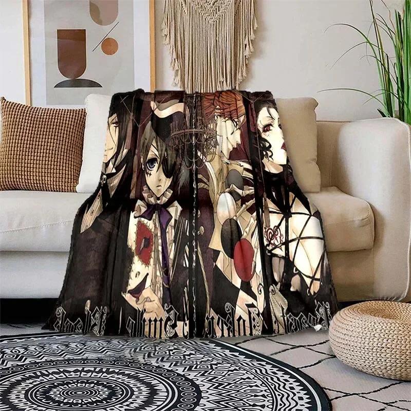 Soft Lightweight Cartoon Print Blanket Black Butler Design for Home Sofa Bedding Kids Gift Microfiber Throw